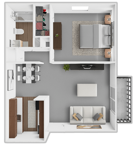 Floor plan for 1 bed, 1 bath, 680 sqft